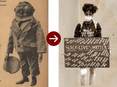 comparison between two oulined images: one from Der Dada, the other in the second article of the issue