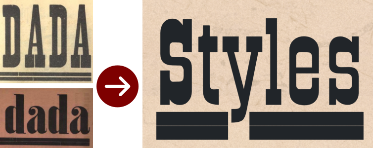 comparison between the fonts used in a title of Der Dada magazine (no.1 and no.2) and in the Homepage - Documentation section-