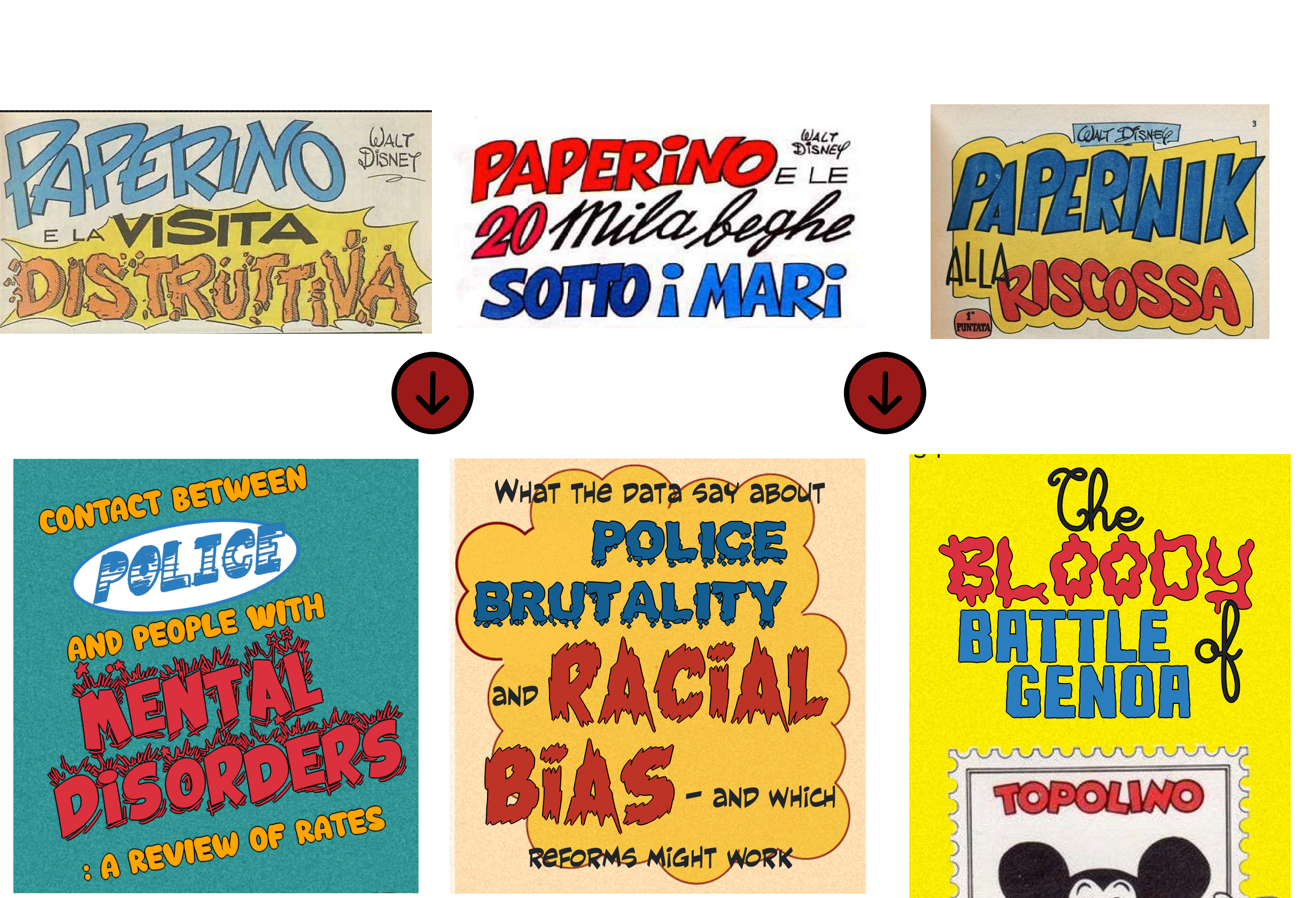 comparison between the fonts used for some adventures' titles in Topolino magazin and for the issue section of the website