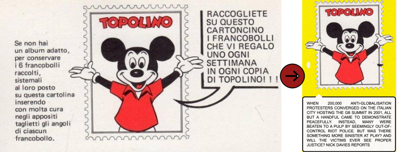 comparison between the fonts used in Topolino magazine and in the issue section of the website